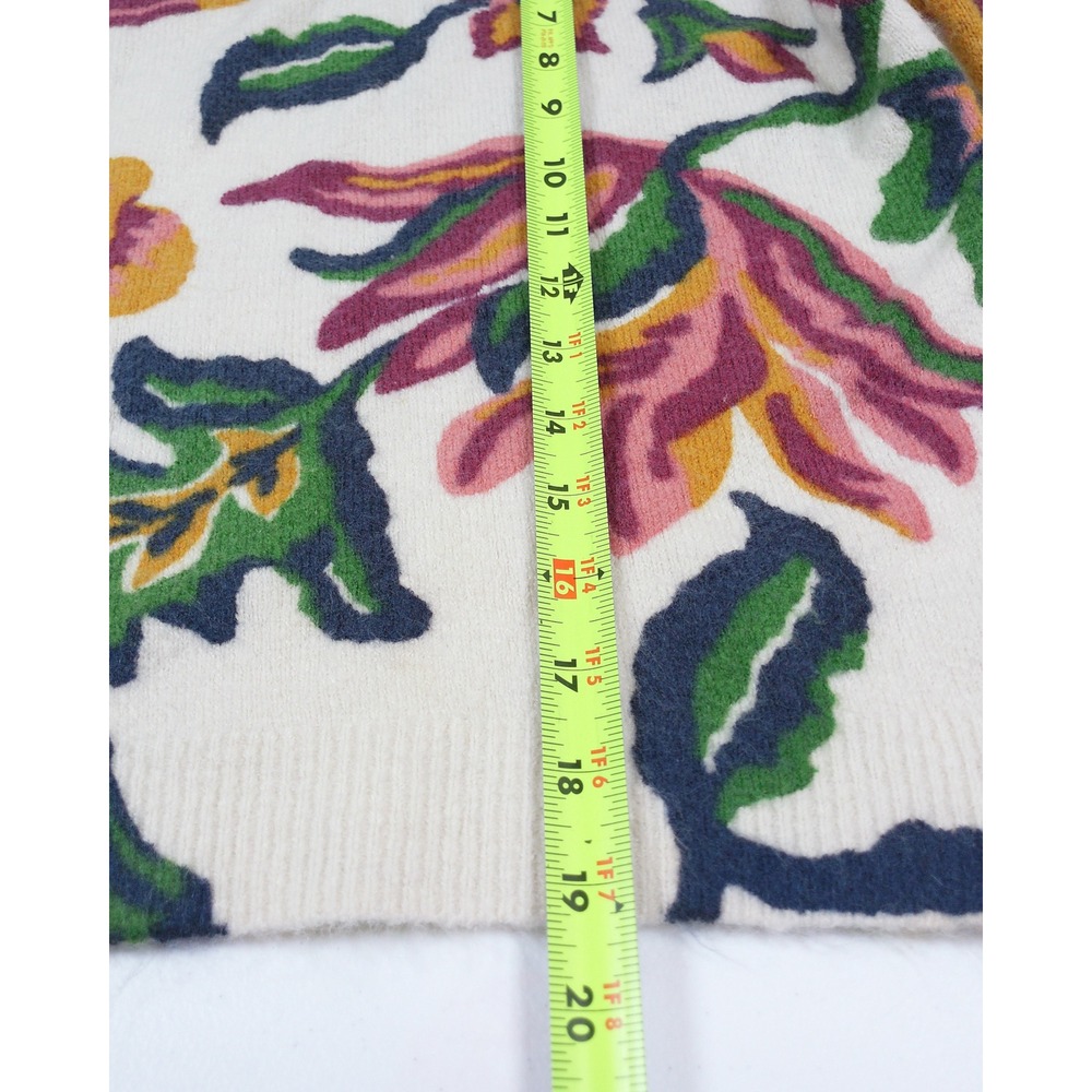 CeCe Floral Intarsia Sweater Womens Medium Ivory Pink Fuzzy Knit Botanical Print - Picture 7 of 10